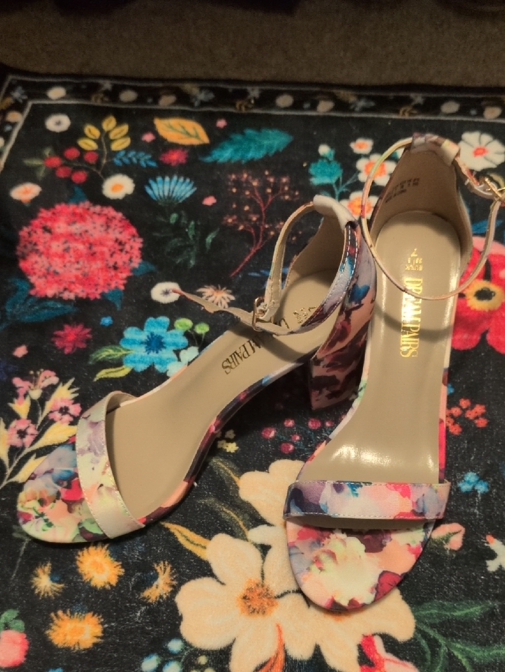 Desigual Floral Open-Toe Block Heels - Pink Blue Purple Multicolor